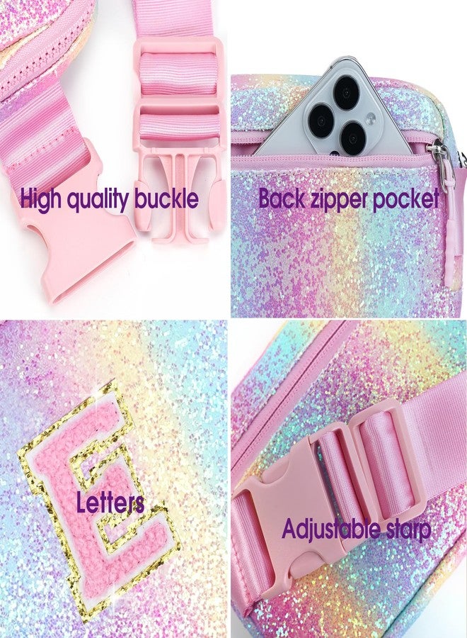 cotmcor Christmas Birthday Gifts for 5 6 7 8 9 10 11 12 Year Old Girl Teens Kids, Glitter Initial Fanny Pack for Girls Belt Bag Purse Crossbody Bags Cute Valentines Day Gifts Trendy Stuff, Pink Rainbow E - Image 5